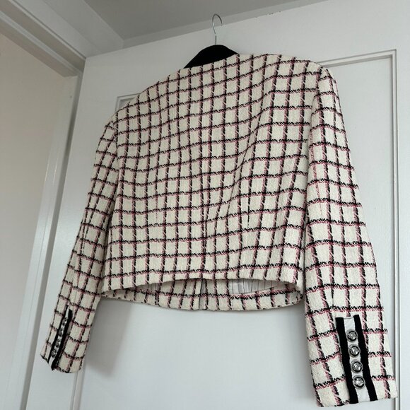 NWOT Veronica Beard Ellicot Tweed Crop Jacket In Ecru Multi Size 4 Graphic Check - Picture 10 of 10